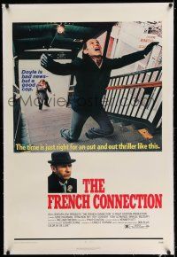 9y077 FRENCH CONNECTION linen 1sh '71 Gene Hackman in movie chase climax, directed by Friedkin!
