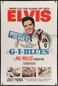 9y081 G.I. BLUES linen 1sh '60 swing out and sound off with Elvis Presley & sexy Juliet Prowse!