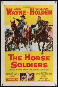 9y100 HORSE SOLDIERS linen 1sh '59 art of U.S. Cavalrymen John Wayne & William Holden, John Ford