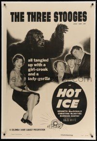 9y101 HOT ICE linen 1sh '55 Three Stooges w/Shemp all tangled up with a girl crook & lady gorilla!