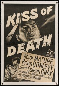 9y118 KISS OF DEATH linen 1sh '47 wonderful intentional black & white classic film noir image!