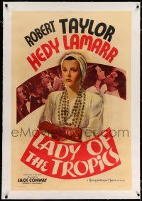 9y121 LADY OF THE TROPICS linen D 1sh '39 art of glamorous Hedy Lamarr + photos with Robert Taylor