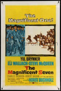 9y139 MAGNIFICENT SEVEN linen 1sh '60 Yul Brynner, Steve McQueen, John Sturges' 7 Samurai western!