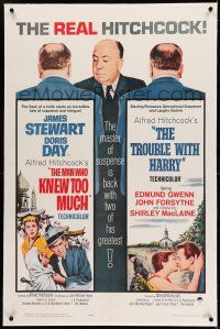 9y143 MAN WHO KNEW TOO MUCH/TROUBLE WITH HARRY linen 1sh '63 Alfred Hitchcock double-feature!