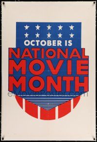 9y164 OCTOBER IS NATIONAL MOVIE MONTH linen 1sh '50s cool patriotic design logo!