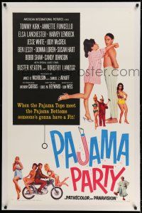 9y174 PAJAMA PARTY linen 1sh '64 Annette Funicello in sexy lingerie, Tommy Kirk, Buster Keaton!