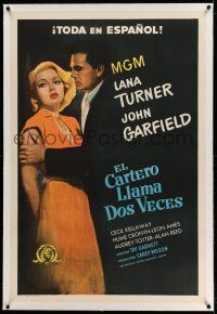 9y178 POSTMAN ALWAYS RINGS TWICE linen Spanish/U.S. 1sh '46 John Garfield & sexy Lana Turner classic!