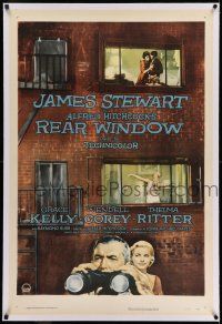9y184 REAR WINDOW linen 1sh '54 Alfred Hitchcock, art of voyeur Jimmy Stewart & sexy Grace Kelly!