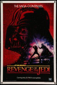 9y187 RETURN OF THE JEDI linen dated teaser 1sh '83 George Lucas' Revenge of the Jedi, Drew art!