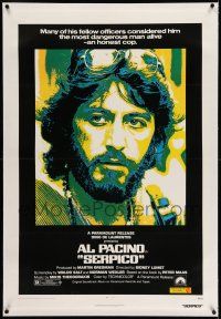 9y200 SERPICO linen 1sh '74 cool close up image of Al Pacino, Sidney Lumet crime classic!