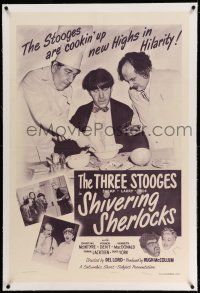 9y204 SHIVERING SHERLOCKS linen 1sh '48 Three Stooges w/Shemp are cookin' up new highs in hilarity!