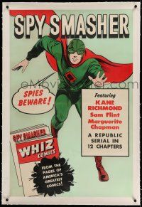 9y211 SPY SMASHER linen teaser 1sh '42 great full art of the Whiz Comics super hero, Spies beware!