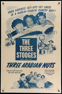 9y230 THREE ARABIAN NUTS linen 1sh '51 Three Stooges with Shemp cut loose in a harem-scarem comedy!