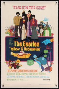 9y261 YELLOW SUBMARINE linen 1sh 1968 psychedelic art, John, Paul, Ringo & George, 12 song style