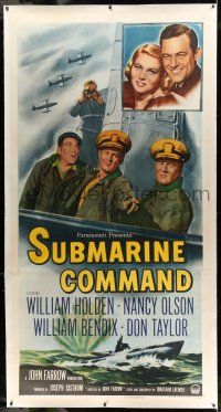 9z031 SUBMARINE COMMAND linen 3sh '51 William Holden, Nancy Olson, William Bendix, Don Taylor, WWII