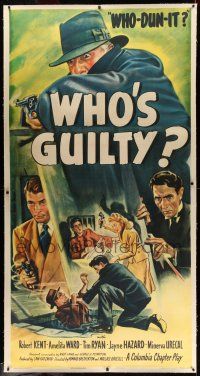 9z034 WHO'S GUILTY linen 3sh '45 cool crime montage art, Columbia who-dun-it mystery serial!