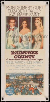 9z098 RAINTREE COUNTY linen Aust daybill '57 Montgomery Clift, Elizabeth Taylor & Eva Marie Saint!