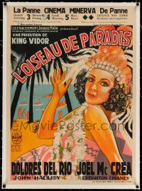 9z121 BIRD OF PARADISE linen pre-war Belgian '32 art of Hawaiian beauty Dolores Del Rio!