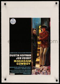 9z124 MIDNIGHT COWBOY linen Belgian '69 art of Dustin Hoffman & Jon Voight, Schlesinger classic!