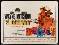 9z091 EL DORADO linen British quad '67 different art of John Wayne & Robert Mitchum, Howard Hawks!