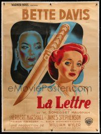 9z054 LETTER linen French 1p '47 different Belinsky art of Bette Davis, Gale Sondergaard & knife!