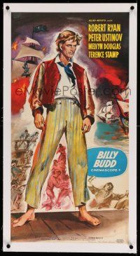 9z116 BILLY BUDD linen French 16x31 '62 full art of Terence Stamp, mutiny & high seas adventure!
