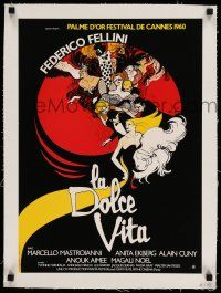 9z118 LA DOLCE VITA linen French 15x21 R70s Federico Fellini, cool different art by Rene Gruau!