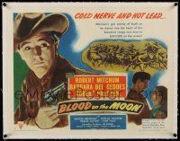 9z067 BLOOD ON THE MOON linen style B 1/2sh '49 cowboy Robert Mitchum's got cold nerve & hot lead!
