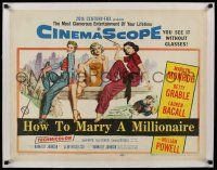 9z068 HOW TO MARRY A MILLIONAIRE linen 1/2sh '53 sexy Marilyn Monroe, Betty Grable & Lauren Bacall!