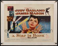 9z075 STAR IS BORN linen 1/2sh '54 art of Judy Garland, James Mason, George Cukor classic!