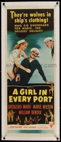 9z061 GIRL IN EVERY PORT linen insert '52 wacky sailor Groucho Marx & sexy Marie Wilson!