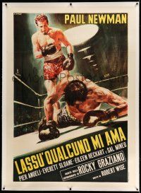 9z044 SOMEBODY UP THERE LIKES ME linen Italian 1p R60s Casaro art of Newman as boxing champ Graziano