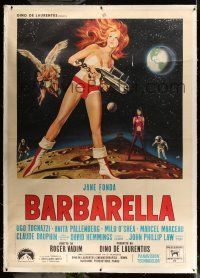 9z039 BARBARELLA linen Italian 2p '68 sexiest sci-fi art of Jane Fonda by Mos, Roger Vadim