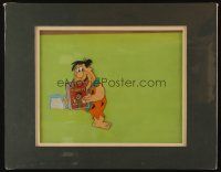 1a439 PEBBLES CEREAL matted animation cel '80s cartoon image of Fred Flintstone with box & milk!