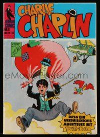 1a377 CHARLIE CHAPLIN #6 German comic book '73 cartoon art of the Tramp sky diving with blanket!