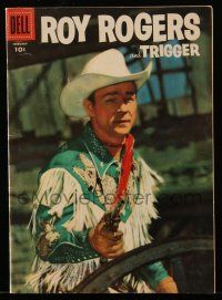 1a385 ROY ROGERS COMICS #110 comic book 1956 February close up of Roy standing with his gun drawn!