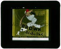 1a006 ALIBI IKE glass slide '35 wonderful cartoon art of baseball player Joe E Brown swinging bat!