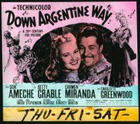 1a034 DOWN ARGENTINE WAY glass slide '40 Don Ameche, Betty Grable, sexy Carmen Miranda!