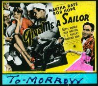1a044 GIVE ME A SAILOR glass slide '38 comedians Bob Hope & Martha Raye with sexy Betty Grable!