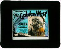 1a047 GOLDEN WEST glass slide '32 Native American George O'Brien, written by Zane Grey!