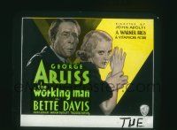 1a148 WORKING MAN glass slide '33 close up artwork of George Arliss & pretty young Bette Davis!