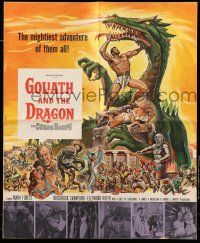 1a713 GOLIATH & THE DRAGON pressbook '60 cool fantasy art of Mark Forest battling the giant beast!