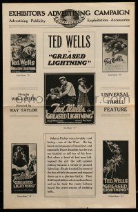 1a719 GREASED LIGHTNING pressbook '28 great poster images of cowboy Ted Wells, silent western!
