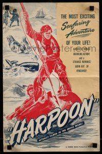 1a732 HARPOON pressbook '48 fighting for whales & women, daring tundra terrors, cool die-cut cover!