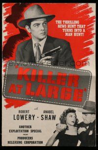 1a785 KILLER AT LARGE pressbook '47 Robert Lowery, Anabel Shaw, when murder & politics mix!