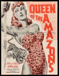 1a879 QUEEN OF THE AMAZONS pressbook '47 great art of sexy jungle warrior on the die-cut cover!