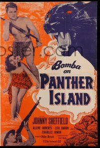 1a573 BOMBA ON PANTHER ISLAND pressbook '49 Johnny Sheffield, Allene Roberts, giant jungle cat!