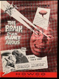 1a584 BRAIN FROM PLANET AROUS/TEENAGE MONSTER pressbook '57 wacky monster with rays from eyes!