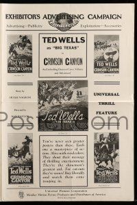 1a627 CRIMSON CANYON pressbook '28 silent cowboy Ted Wells, drama of love, villainy & adventure!