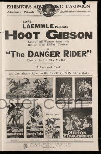 1a634 DANGER RIDER pressbook '28 Hoot Gibson King of All Western Stars w/ 50 Wild Riding Cowboys!
